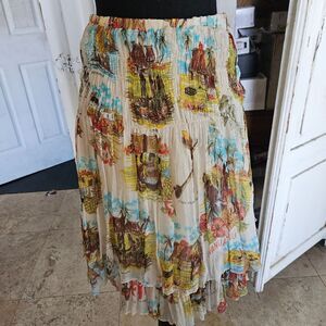Y2K Blugirl Blumarine Silk Midi Skirt Hawaii Summer Print Size 40 medium